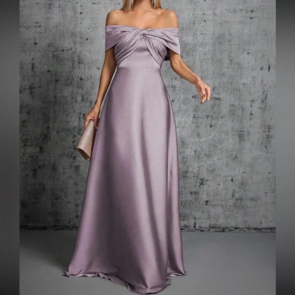 Luxe Satin Off Shoulder Evening Prom Party Formal Wedding Dress - Picture 3 of 16